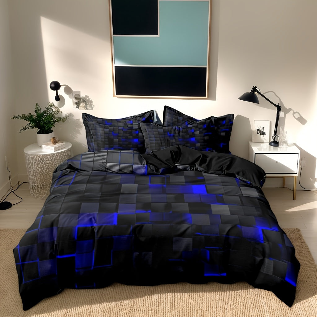 Modern Geometric Cube Design Duvet Cover Set Soft Brushed Breathable Zip Closure