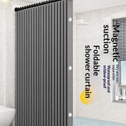Folding Magnetic Shower Curtain Waterproof and Mildew-resistant Laminated with a Linen-look Finish