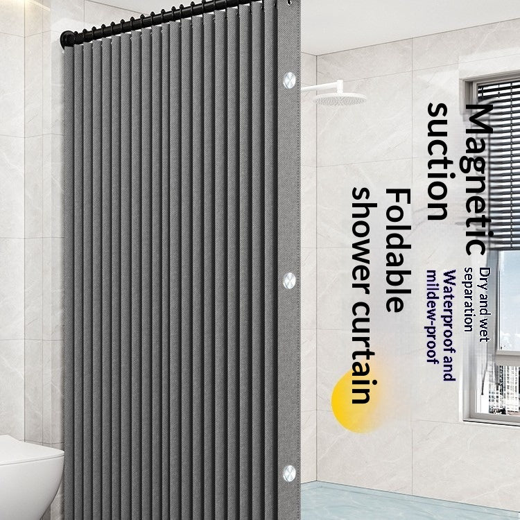 Folding Magnetic Shower Curtain Waterproof and Mildew-resistant Laminated with a Linen-look Finish
