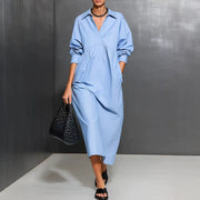 Loose Fit Long Sleeve Shirt Dress - Casual Comfortable Daily Wear Women's Clothing