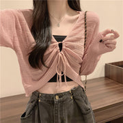 Lightweight Sun‑Shield Cardigan with Drawstring – Cozy, Breathable Knit