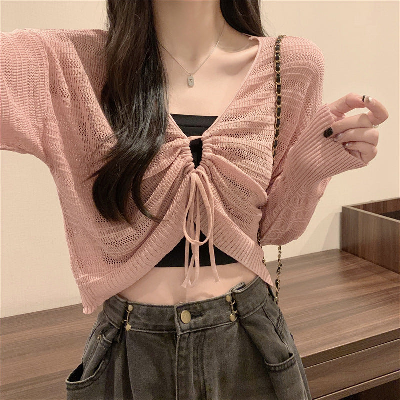 Lightweight Sun‑Shield Cardigan with Drawstring – Cozy, Breathable Knit