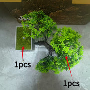 Mini pine bonsai with tray for desktop decor