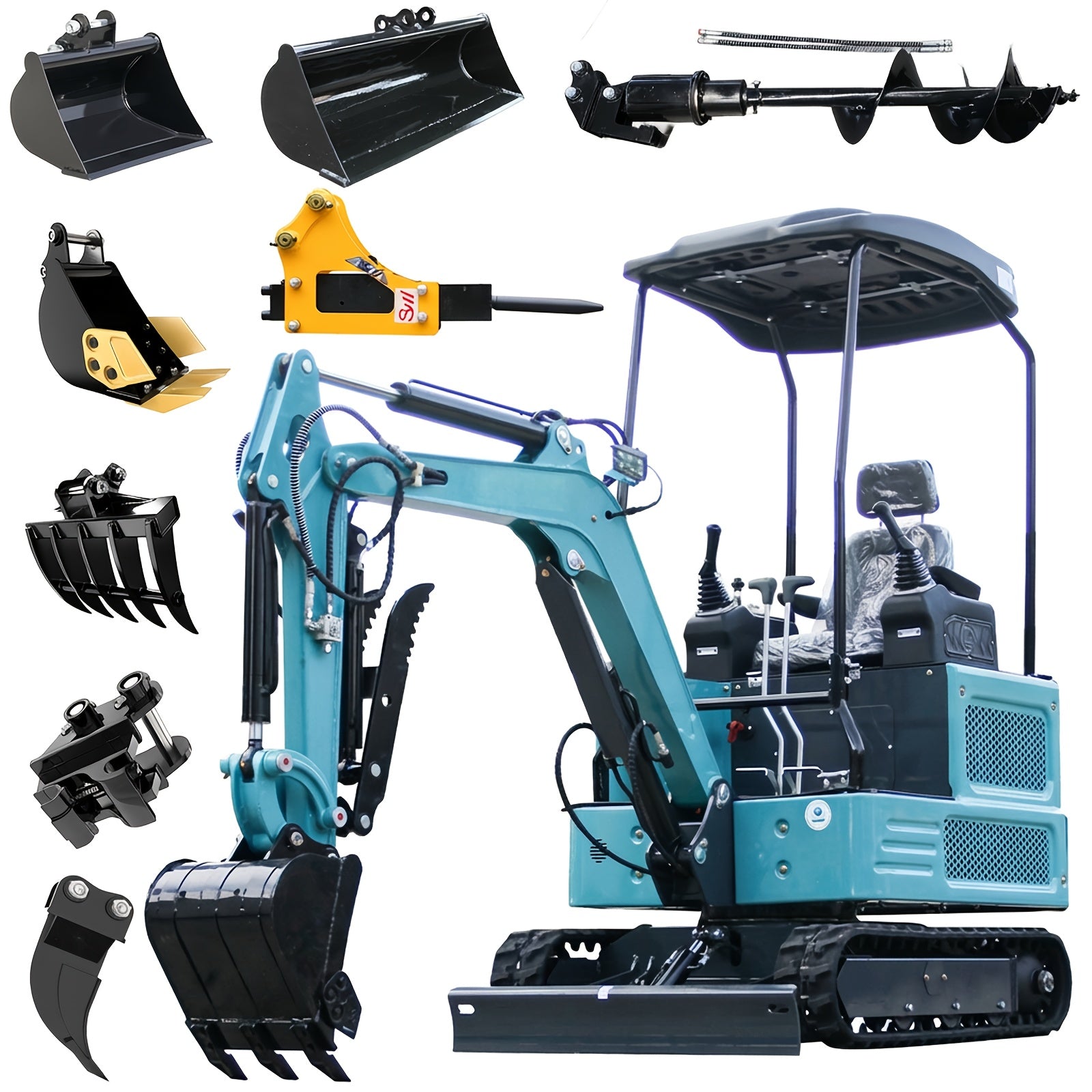 1.8‑Ton Mini Crawler Excavator with Diesel Engine, Hydraulic Thumb, Twin‑Cylinder, Water‑Cooled, Integrated Forging Chassis, Track Display, Includes 8 Attachments