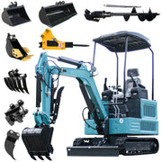 1.8‑Ton Mini Crawler Excavator with Diesel Engine, Hydraulic Thumb, Twin‑Cylinder, Water‑Cooled, Integrated Forging Chassis, Track Display, Includes 8 Attachments