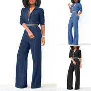 Women's Plus-Size Denim Jumpsuit with Zipper