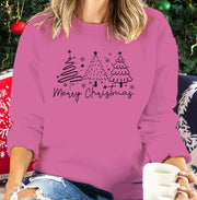 Festive Solid Color Christmas Crewneck Sweatshirt for Women