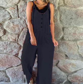 Fashion Casual Button Suspender Pants For Women
