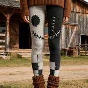 High-Waist Halloween Pattern Leggings – Black and Gray