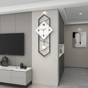 Wall Clock, Decorative Wall Clocks With Pendulum, Silent Quality Quartz Wall Clock Battery Operated, Large Wall Clock For Living Room, Kitchen, Home, Bathroom, Bedroom Wall Decor, 11.8x27.5inch