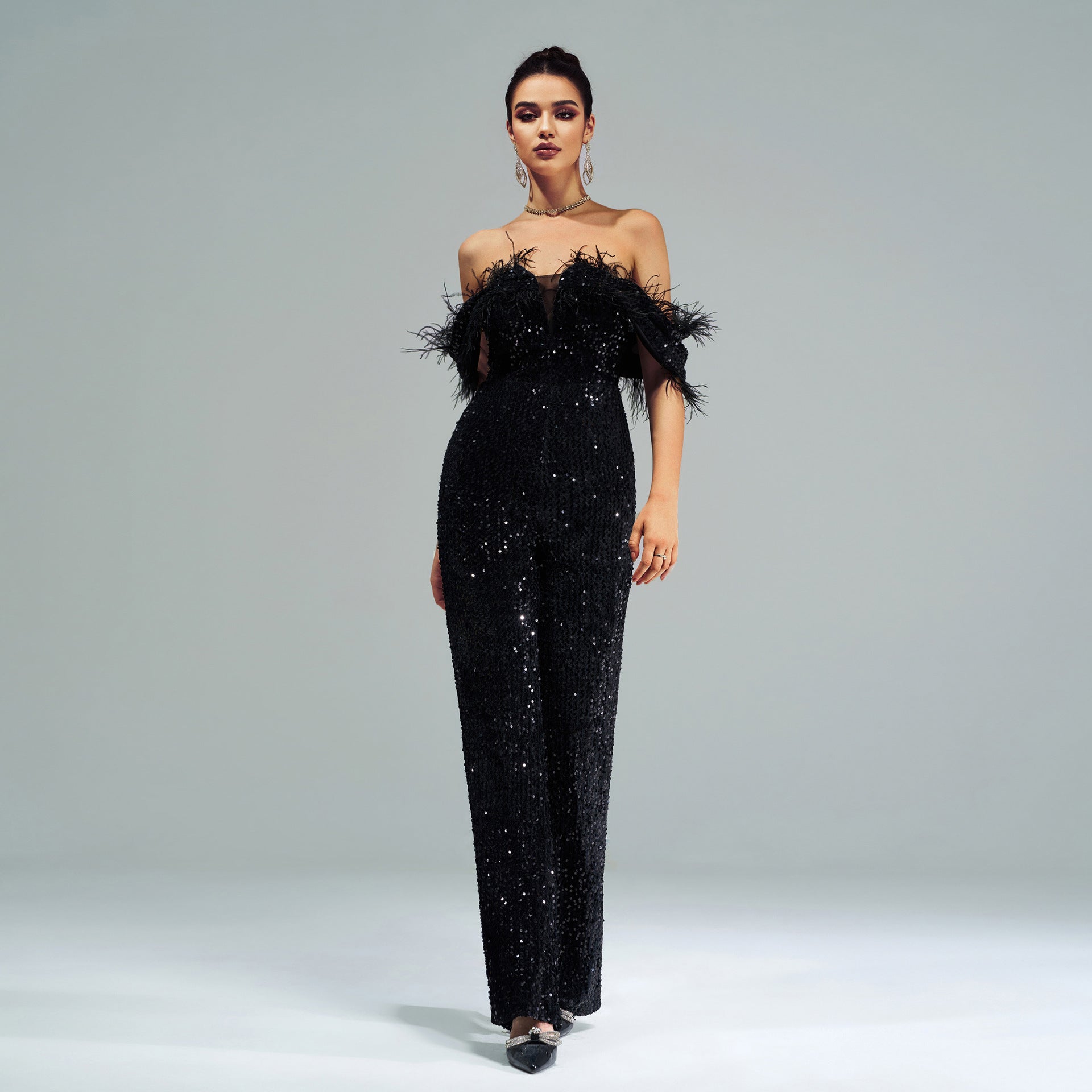 Chic Sexy Long Halter Sequin Jumpsuit For Evening Events