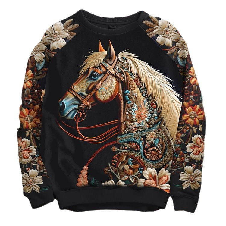 Women's 3D Cartoon Art Print Loose Pullover Sweater