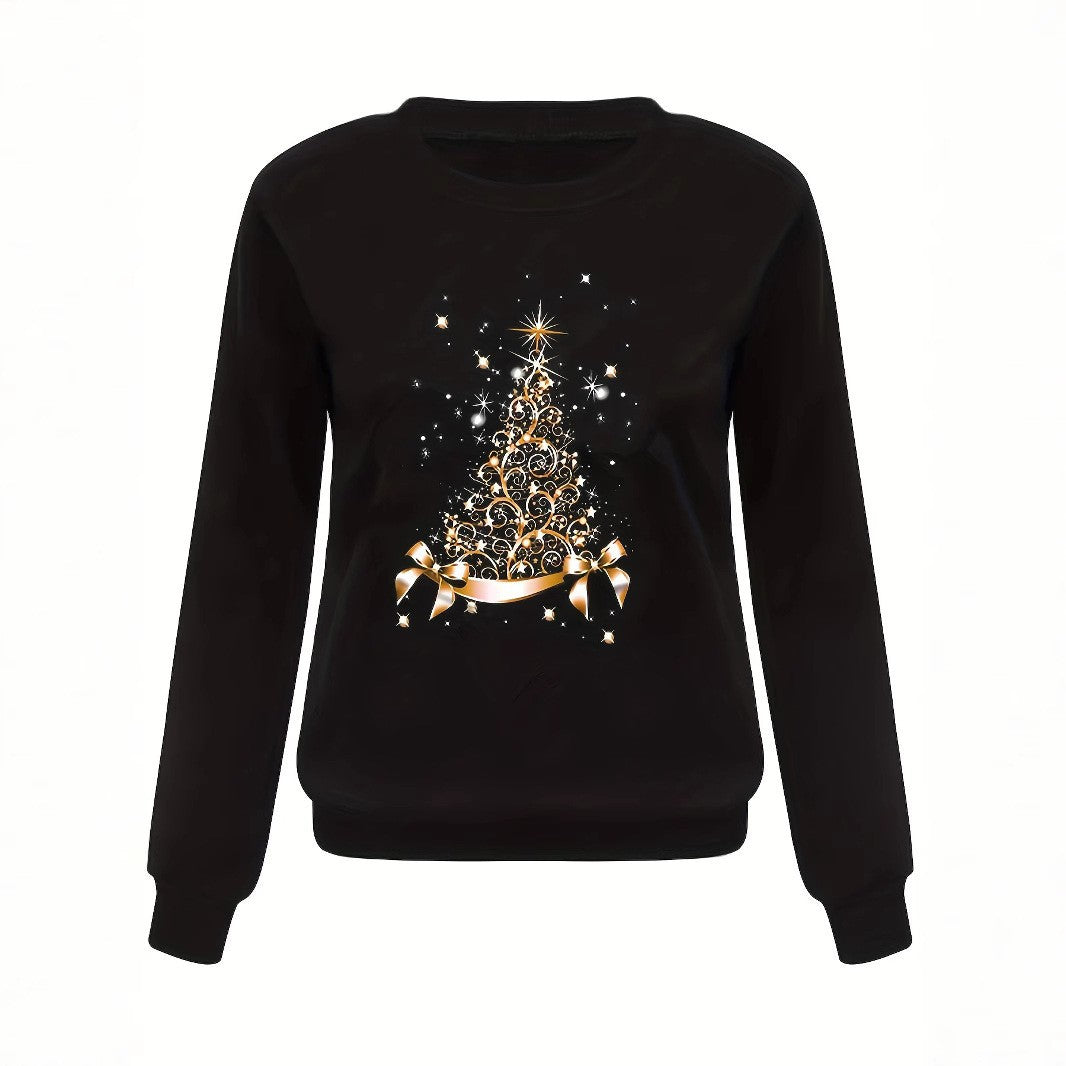 Festive Women's Christmas Print Long Sleeve Loose Top
