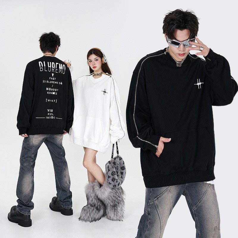 Letter Print Zipper Pullover Sweatshirt