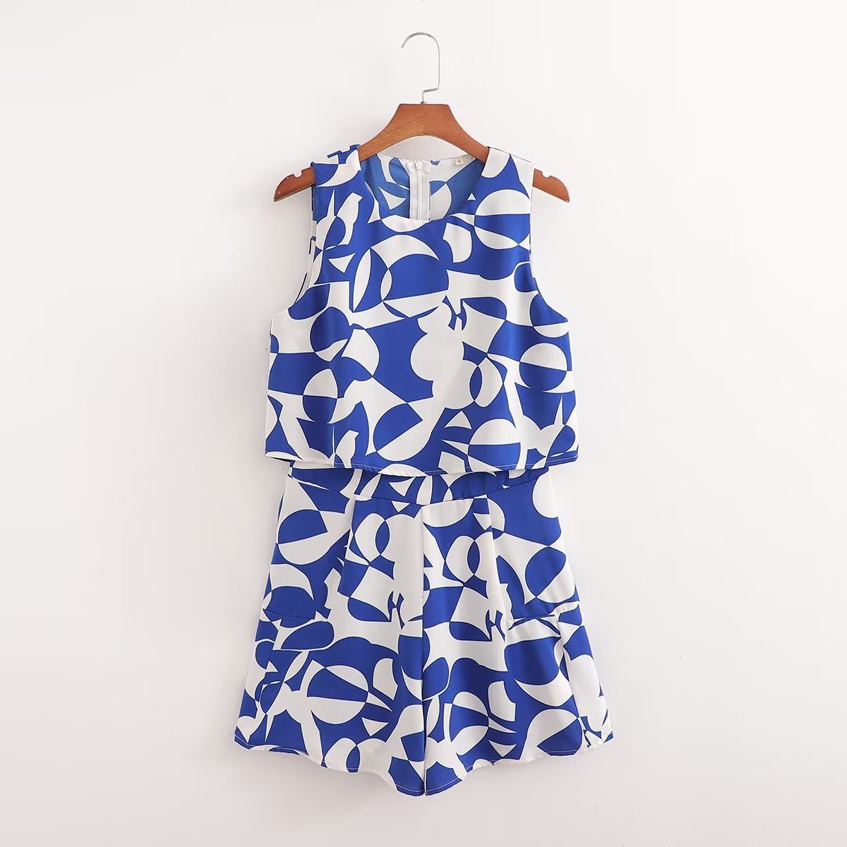 Chic Blue Print Romper Shorts for Women