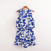 Chic Blue Print Romper Shorts for Women