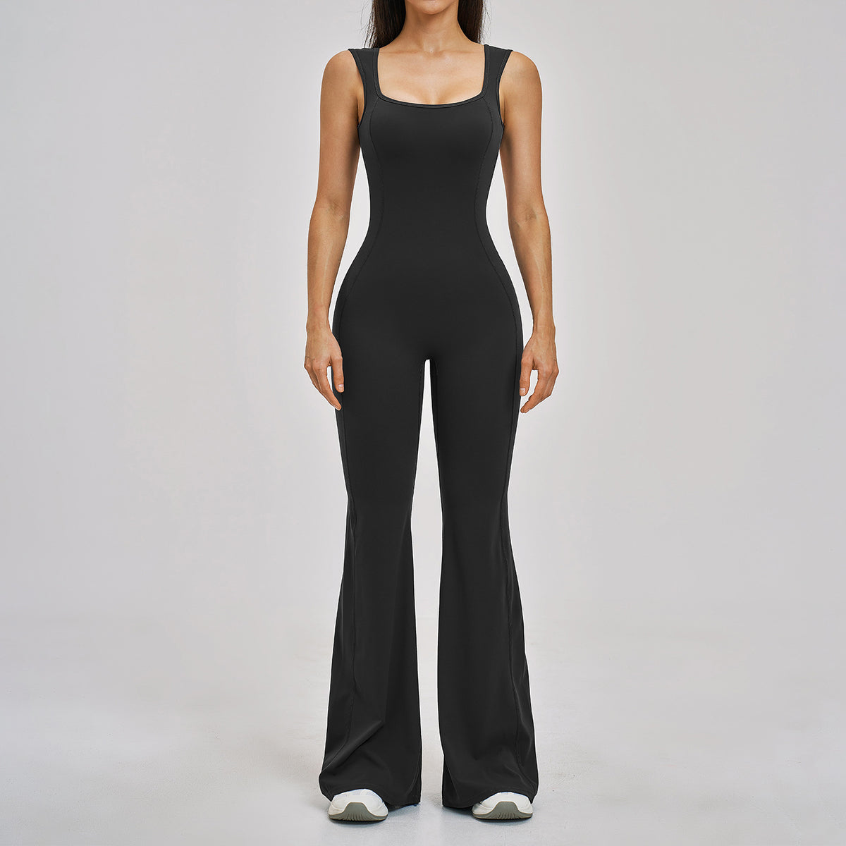 Flattering One-Piece Yoga Jumpsuit with Flared Pants