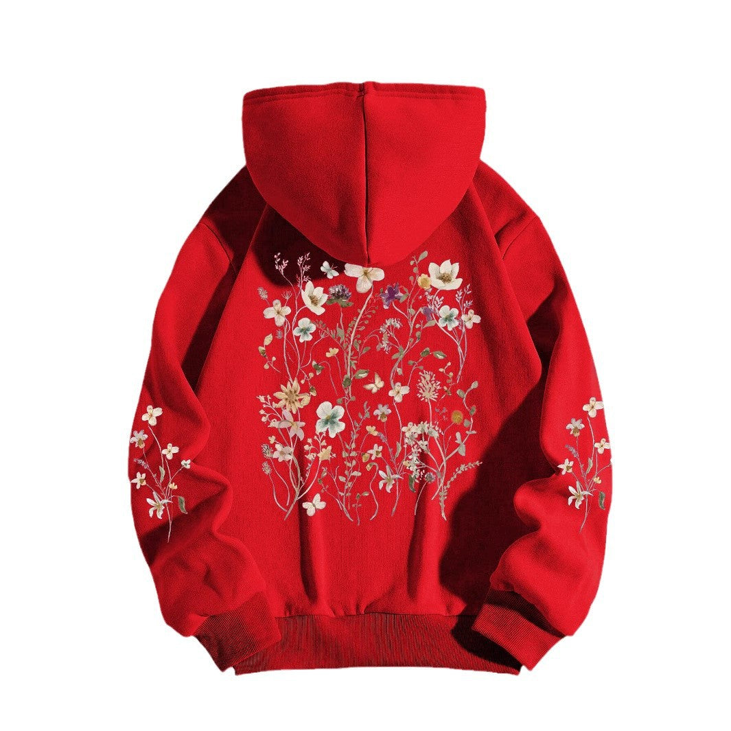 Floral Print Pocket Pullover Sweatshirt