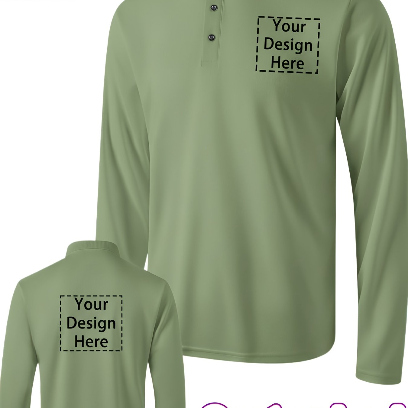 Men's Long Sleeve Knit Polo Shirt, Solid Color, Customizable