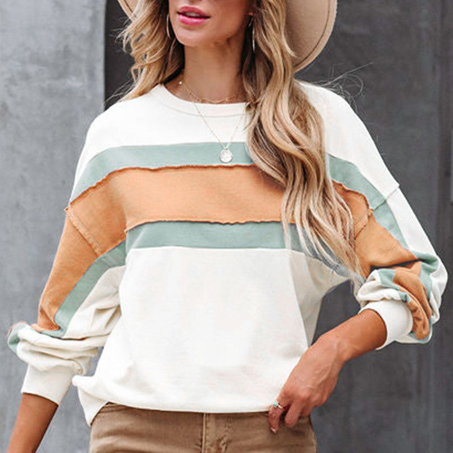 Colorblock Striped Long Sleeve Casual Pullover Sweater