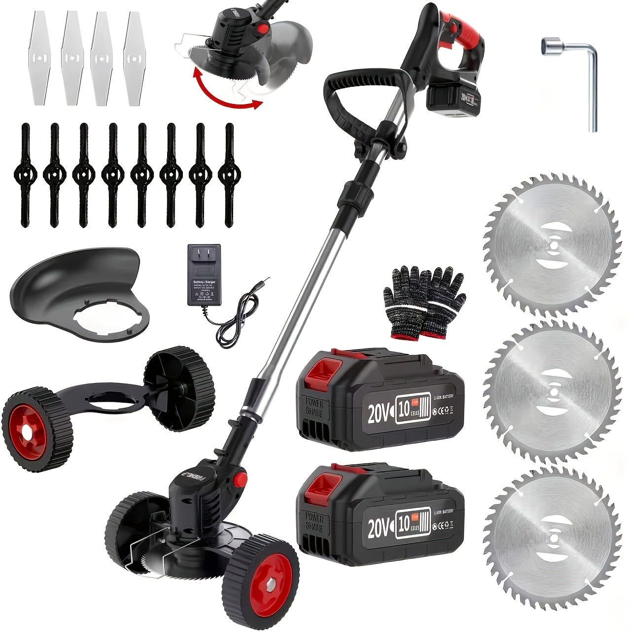 Portable Cordless Electric Lawn Mower, 3-in-1 Trimmer Edger Shrub Cutter, Lightweight Powerful Yard Tool, Adjustable Height & Rotating Head, 3 Blades & 2 High-Capacity Lithium Batteries, for Garden Patio, Perfect Father's Day Gift for Dad Husband Men