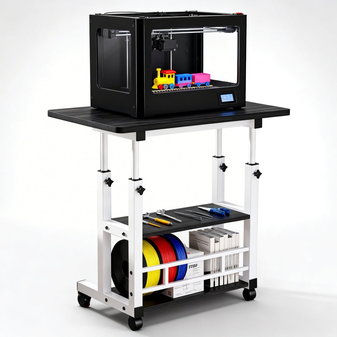 Heavy‑Duty 3D Printer Workbench with Metal Frame, Storage Rack, Large Work Surface and Locking Wheels