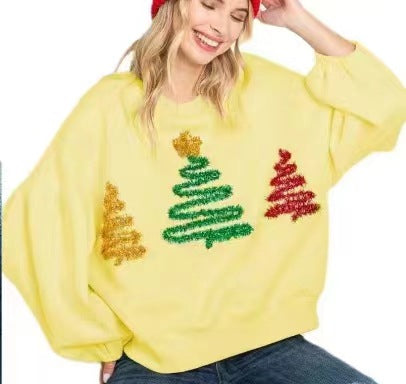 Women's Festive Christmas Tree Long Sleeve Casual Pullover Sweater