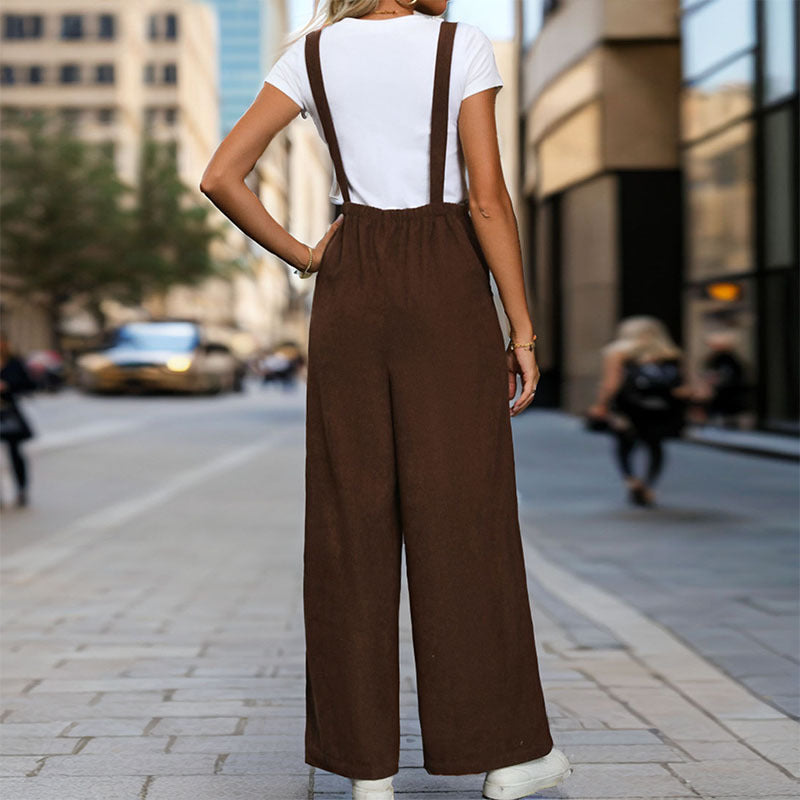 Women's Corduroy Mid-Waist Overalls & Suspender Pants