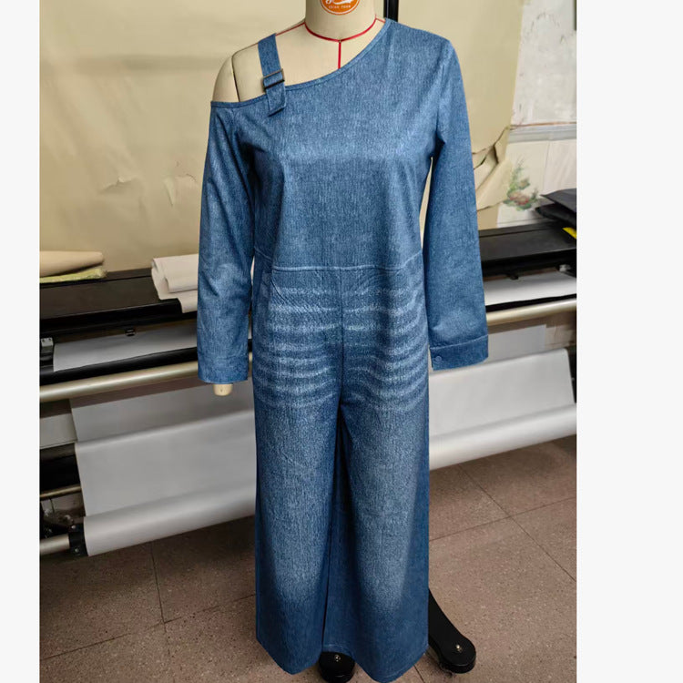 Cowboy One Neck Zipper Pocket Jumpsuit