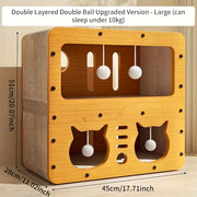 Spacious Cat House for Indoor & Outdoor Use - Multi-Feature Condo with Dual Scratching Boards, Plush Balls, and Ventilation Doors, Ideal for Cats