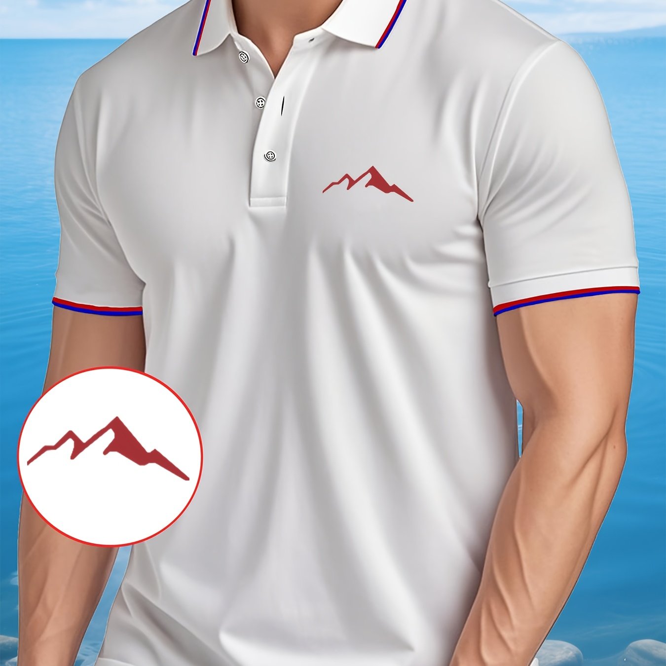 Breathable Short Sleeve Polo Shirt with Hot Mountain Print – Ideal for Business Casual, Golf and Tennis