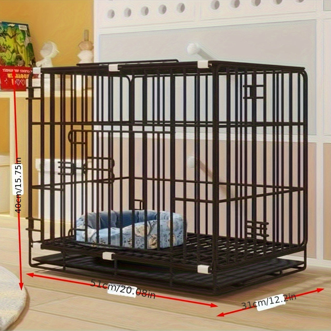 Black Foldable Oversized Dog Cage For Small & Medium Dogs - Spacious Kennel With Big Skylight, Removable Toilet Area, Durable Metal Construction & Comfortable Bed, Dog Cages For Small Dogs, Secure