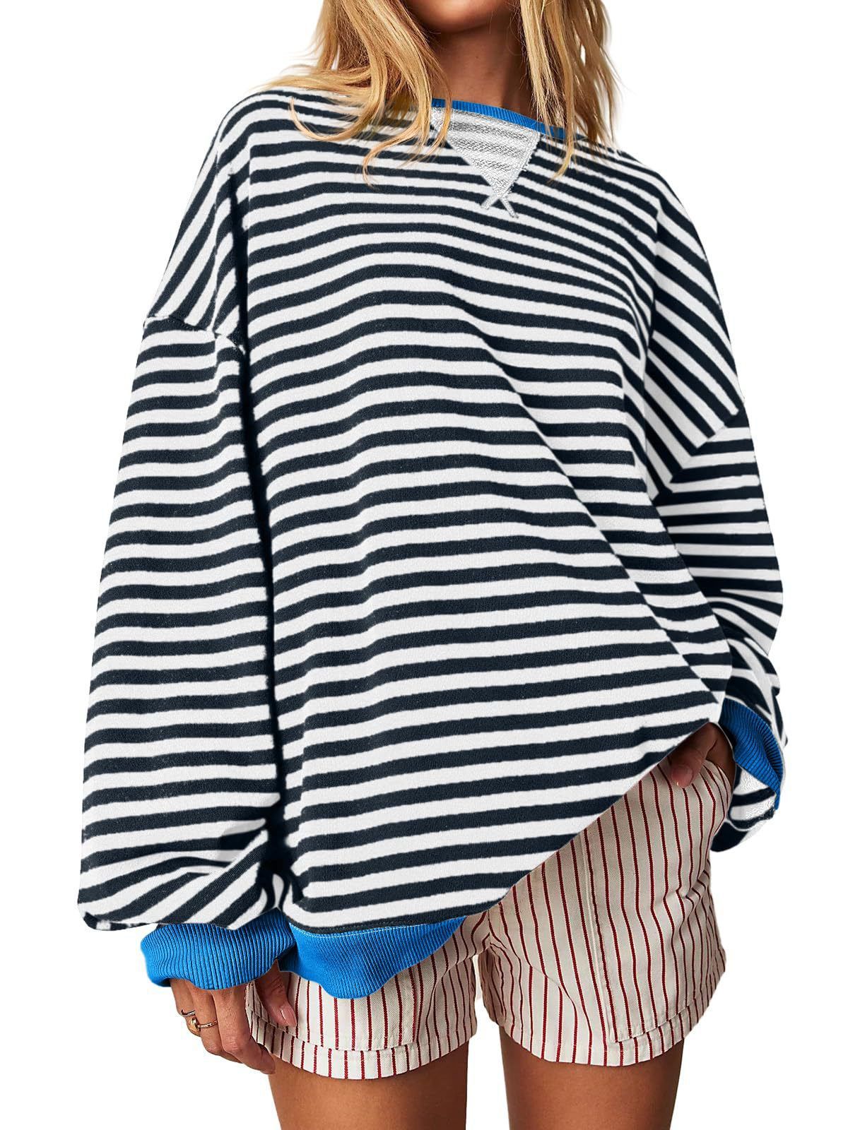 Women's Striped Color-Block Embroidered Pullover Sweater