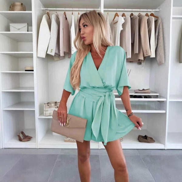 Belted Mint One-Piece Travel Jumpsuit