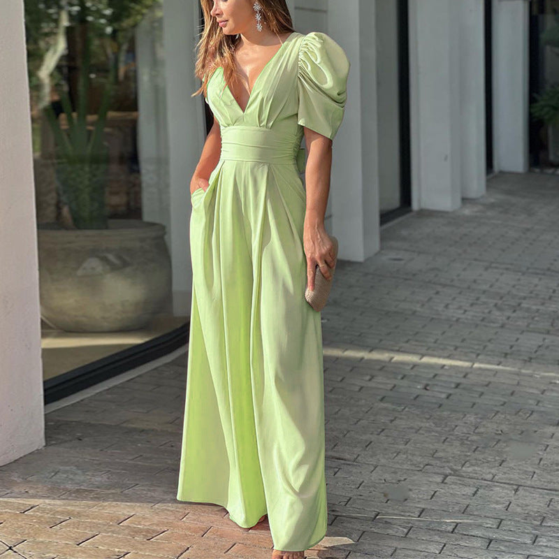 Elegant Plus Size Wide Leg Jumpsuit with Puff Sleeves