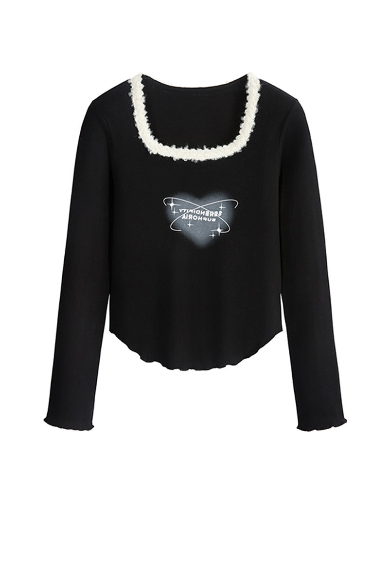 T-Shirt Irregular Bottom Plush Square Neck Top