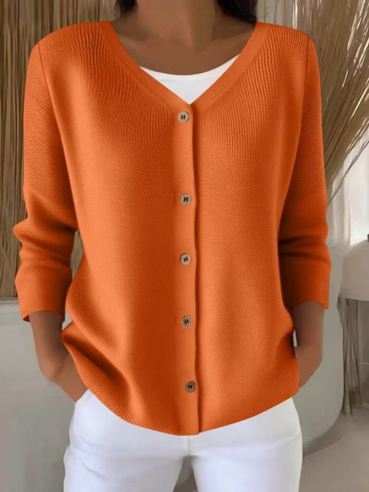Womens Knitted Sweater V-neck Button-up Cardigan Womens Top