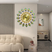 Elegant Peacock Design 18" Silent Wall Clock - Modern Metal, No-Ticking, Battery Operated (AA) - Perfect for Living Room, Dining, Bedroom Decor