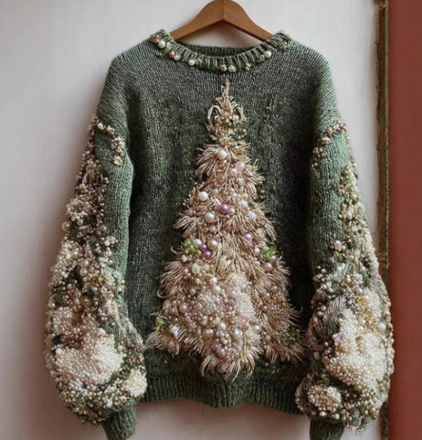 Womens Crew-neck Long-sleeve Sweater with a Print