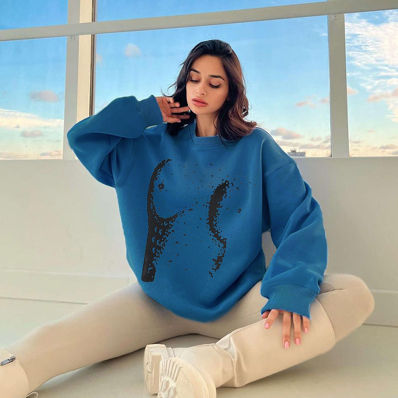Women's Printed Round Neck Loose Casual Long Sleeve Top