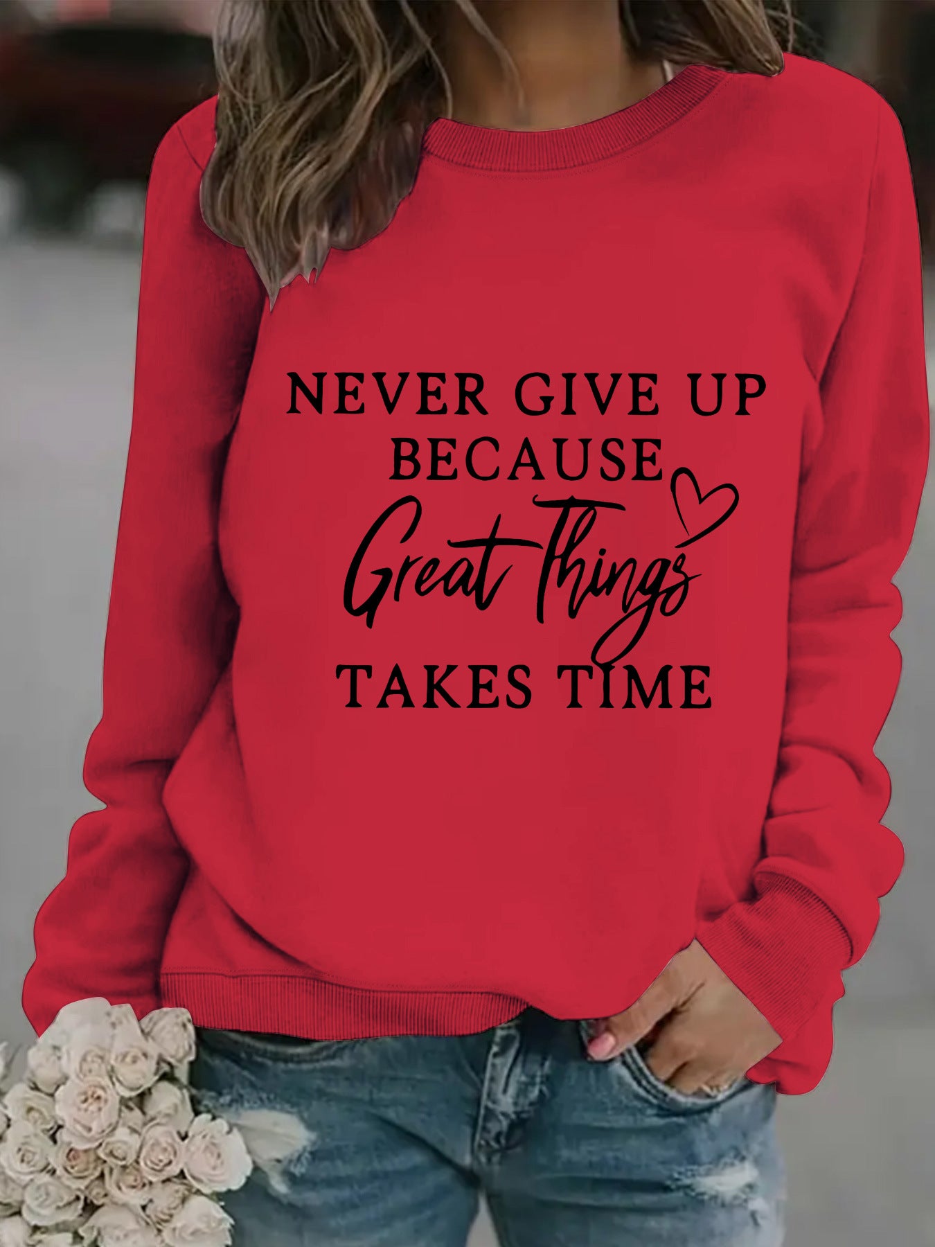 Chic Round Neck Print Long Sleeve Casual Sweatshirt