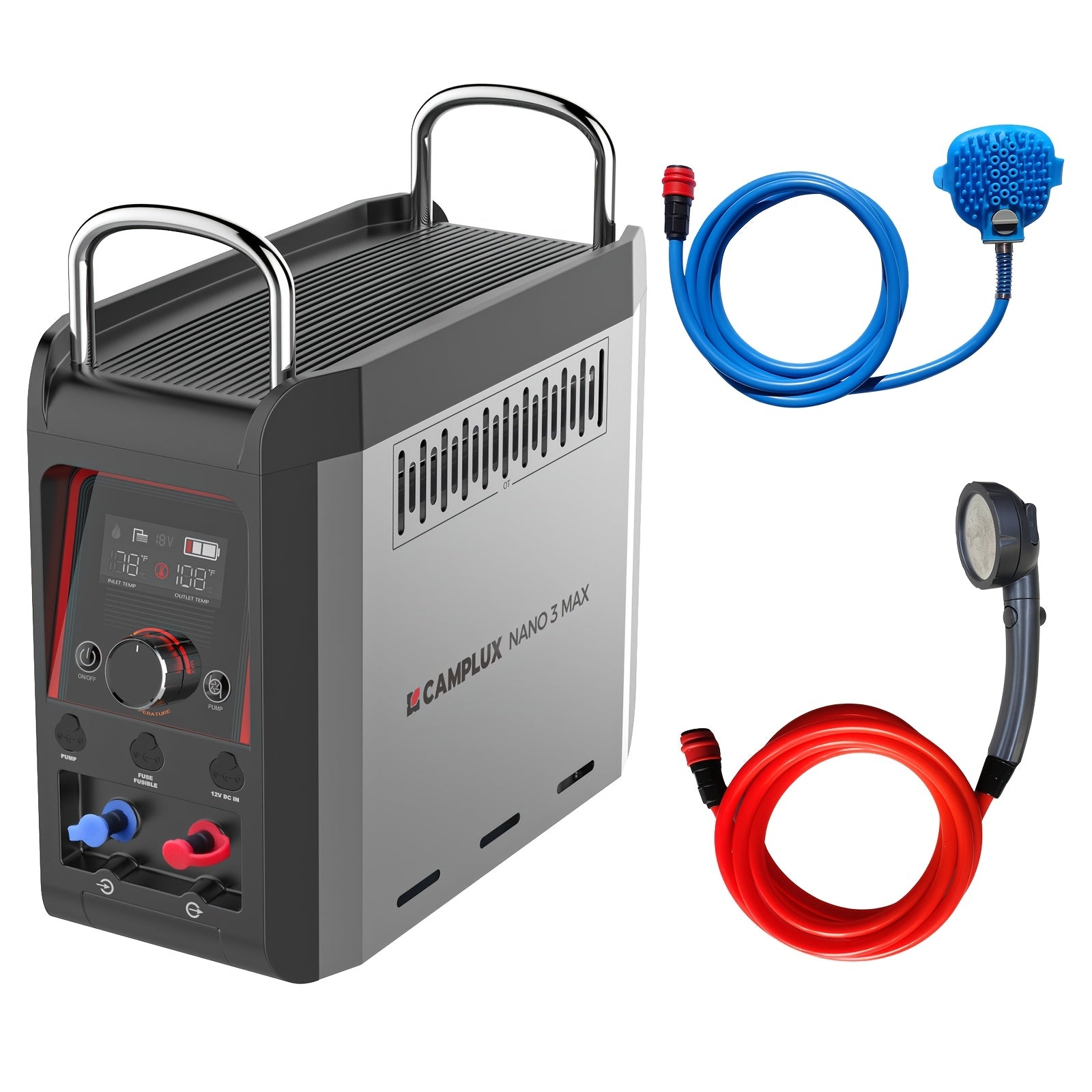 Portable Propane Water Heater with Pump and Instant Hot Shower – Nano 3 Pro, Lightweight Outdoor System for RV Camping (1 lb Gas Included)
