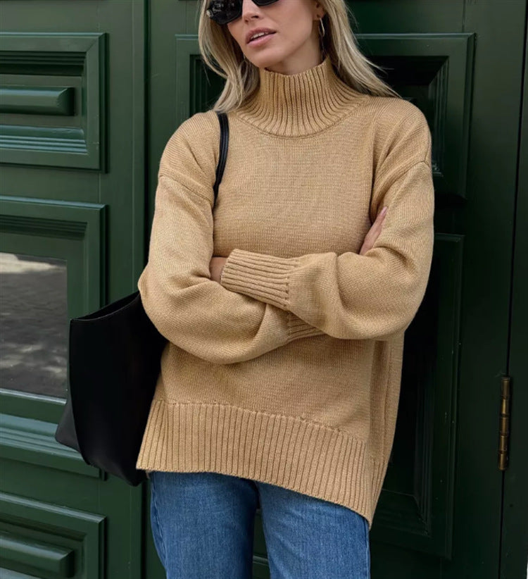 Simple and Casual Solid-color Pullover Knit Sweater