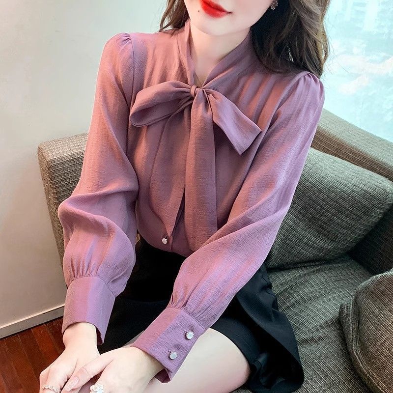 Bow-tie Chiffon Long-sleeve Shirt For Women