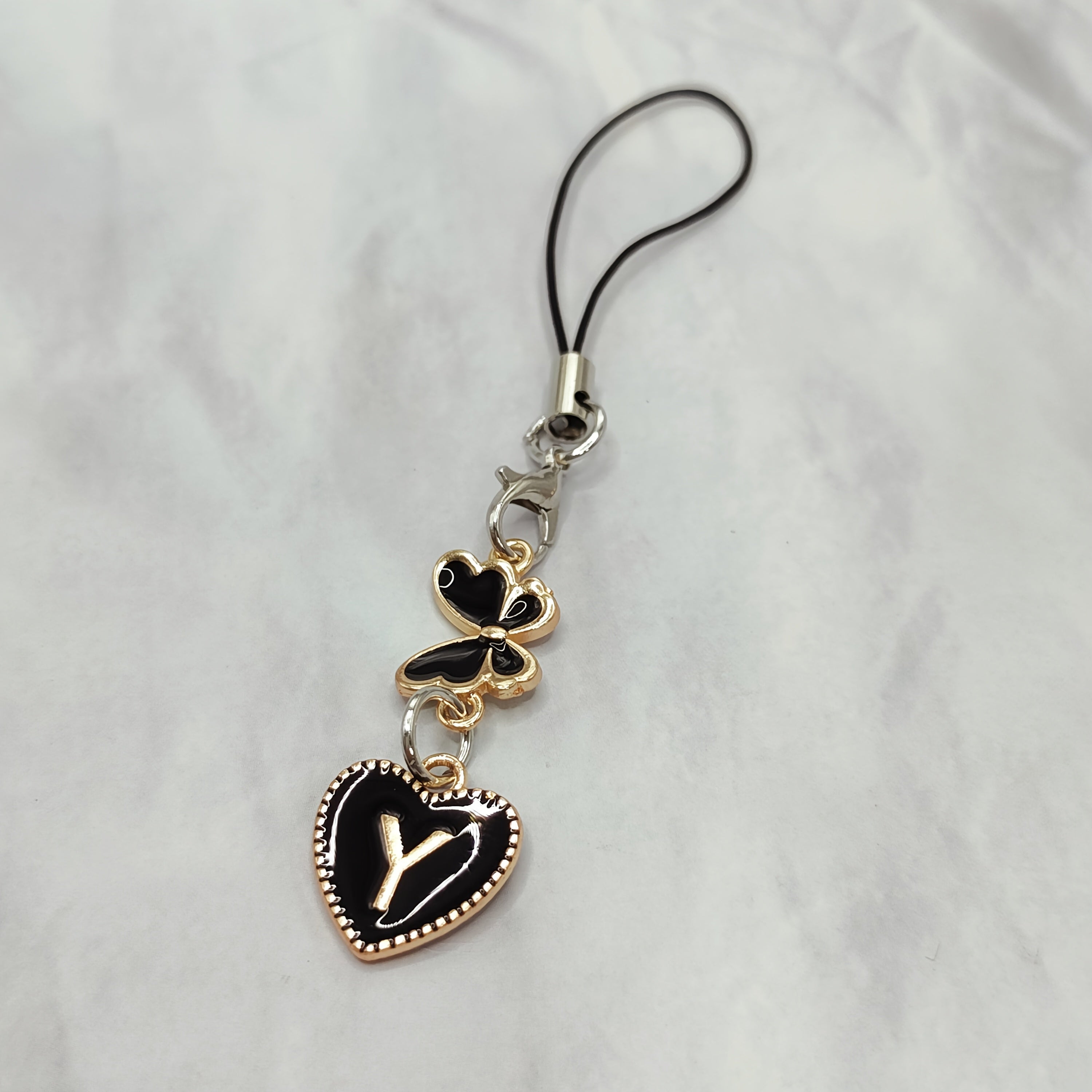 Black Letter A‑Z and Butterfly Phone Charm – Durable Aluminum Alloy