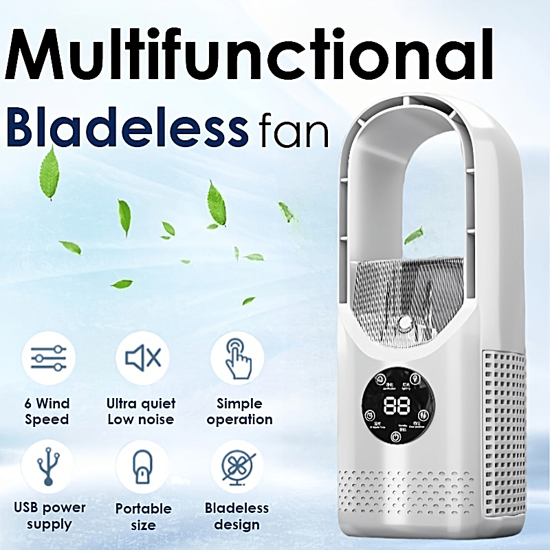 USB Tower Fan with Bladeless Design, Remote Control, and Water Mist Cooling