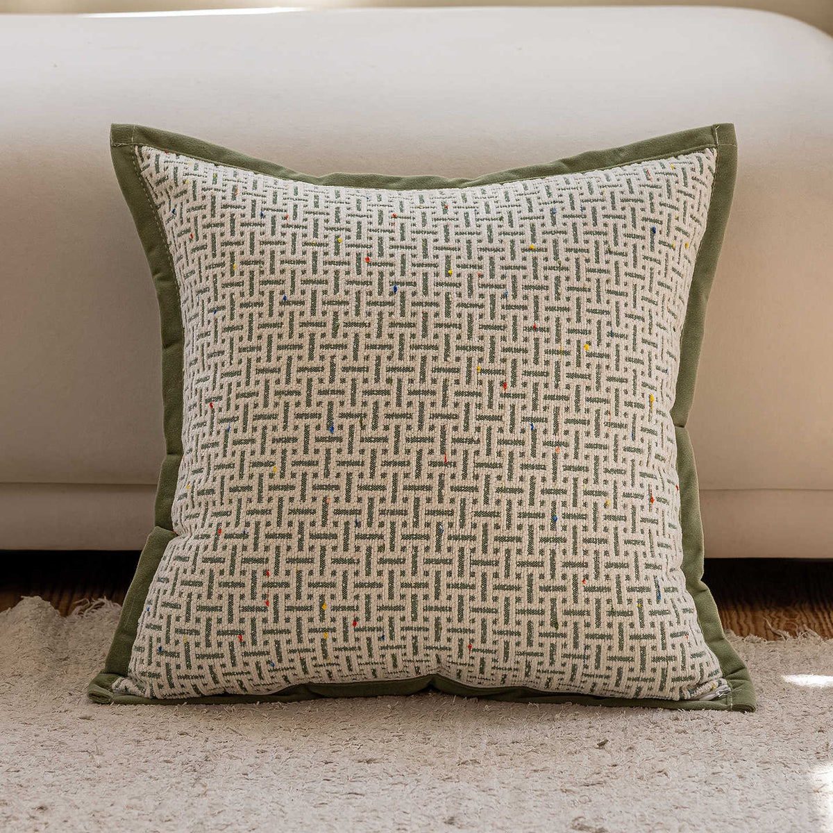 Mori Green Plant Throw Pillow - 45x45cm Knitted Living Room Decor