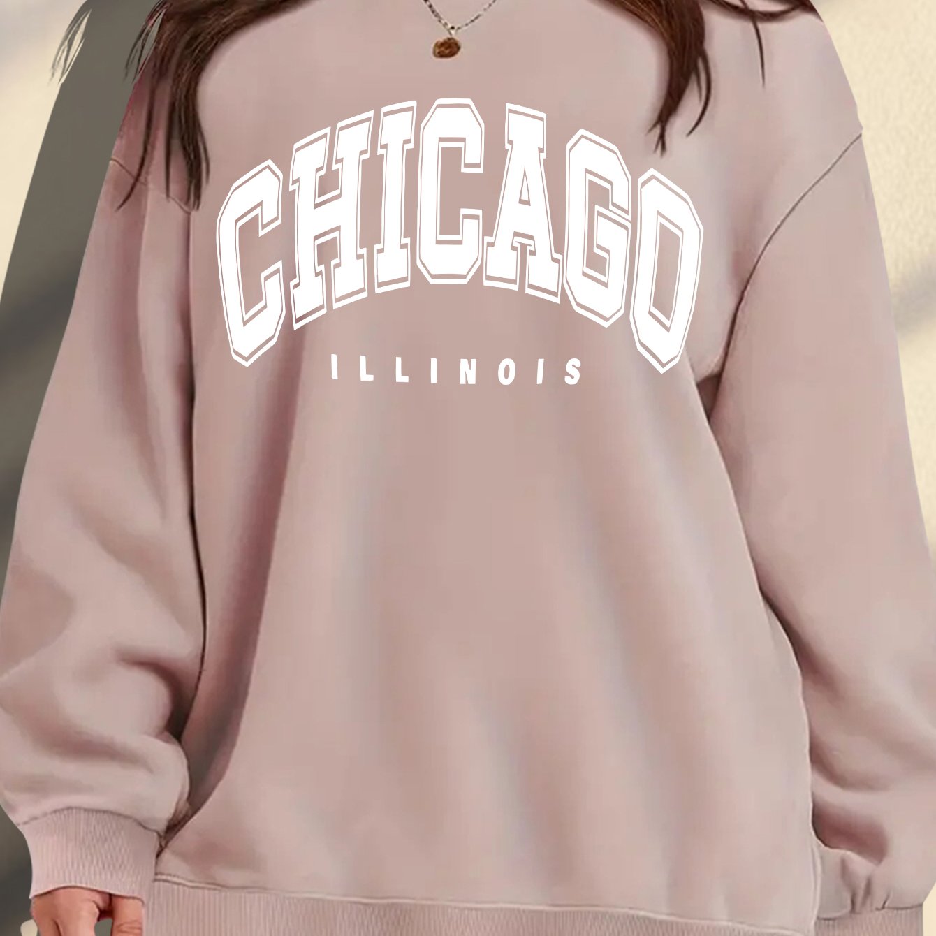 Women's Plus Size Soft Casual Long Sleeve Crew Neck Sweatshirt with American Campus Print