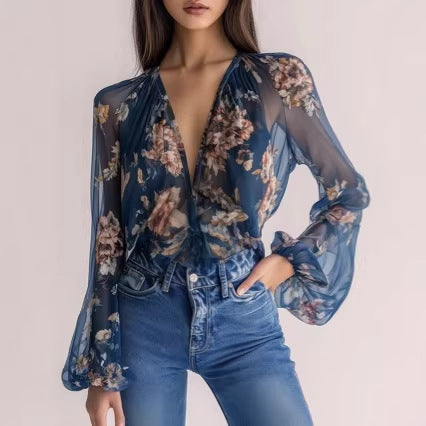 Womens Beach Bikini Sun-Protective Chiffon Printed Cardigan