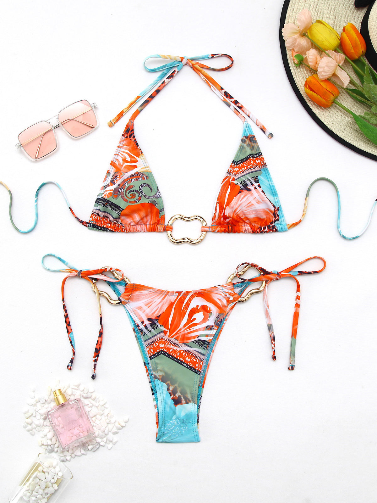 Floral Backless Halter Bikini Sexy Women's Swimsuit